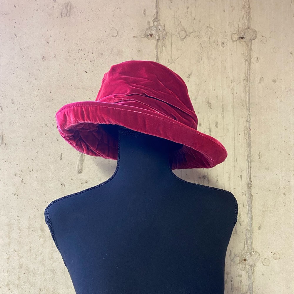 Raspberry Velvet Hat With Ruching - image 2